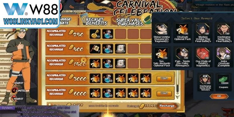 Naruto slots W88 là kết hợp hoàn hảo giữa cốt truyện anime và quay hũ hiện đại