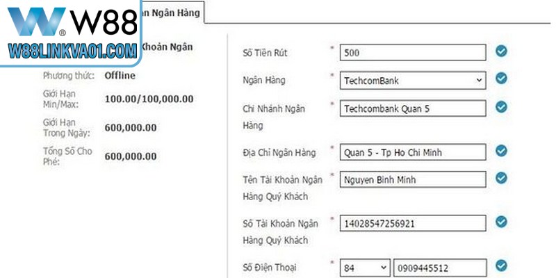 Quy trình rút tiền W88 nhanh chóng, đơn giản