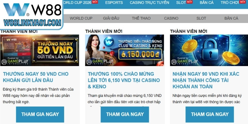Khuyến mãi W88 cho gamer mới x 3 ưu đãi